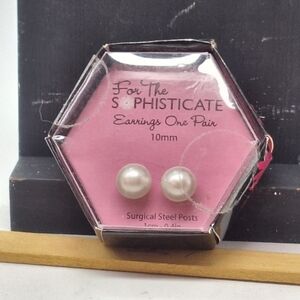 Noteworthy Faux 10mm Pearl Earrings with Surgical Steel Posts